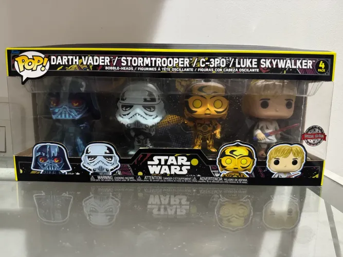 Funko Pop! Star Wars 4 Pack Darth Vader, Stoemtrooper, C 3Po e Luke Skywalker