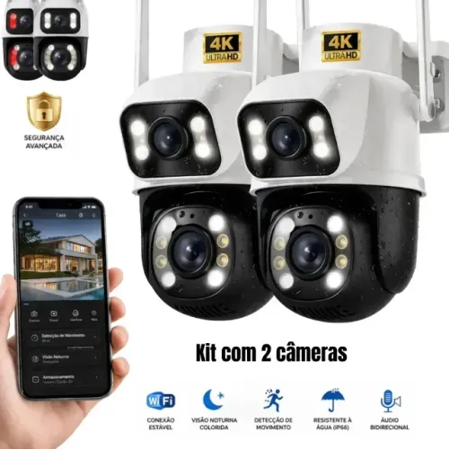 Kit 2 Câmeras de Segurança Woosh A28B Full HD Dupla Lente Wi-Fi com Visão Noturna Colorid