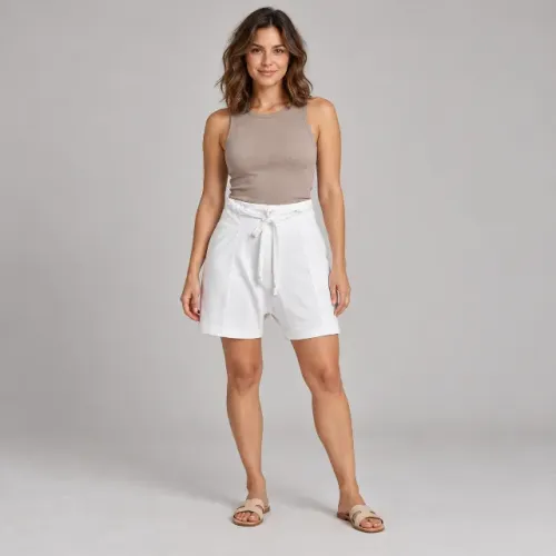 Short Feminino saruel Feppa Moletinho Branco com Amarração - Tam P (Novo)