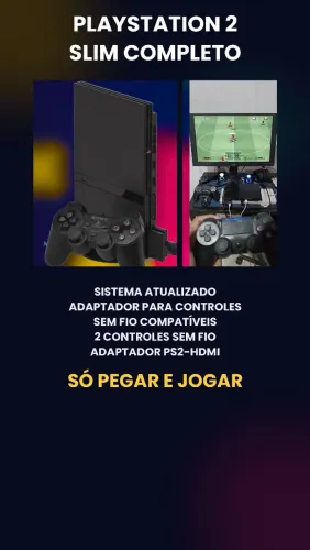PS2 Slim completo + 2 controles sem fio