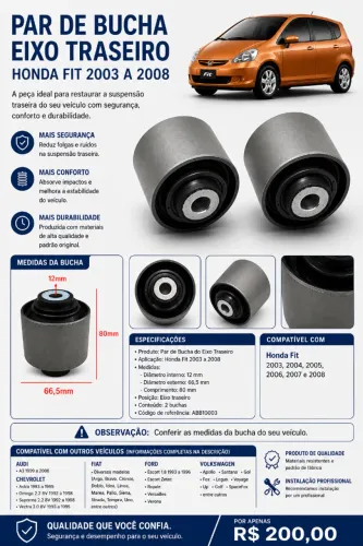 Par de Bucha Eixo Traseiro - Honda Fit