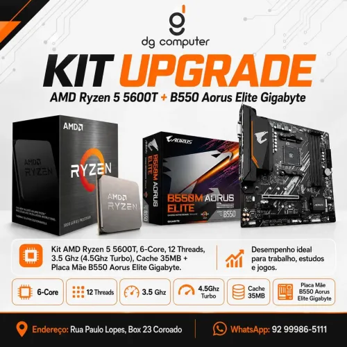 Kit AMD Ryzen 5 5600T + B550 Aorus Elite Gigabyte<br><br>*R$ 1.499,00*