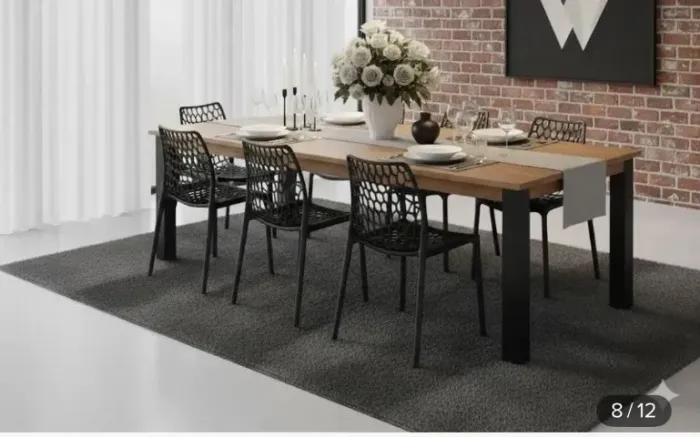 Kit Mesa D jantar 150x90 Pés em madeira + 6 cadeiras Gruvyer