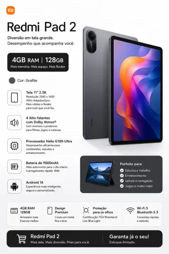 Tablet Xiaomi Redmi Pad 2 (novo/lacrado)