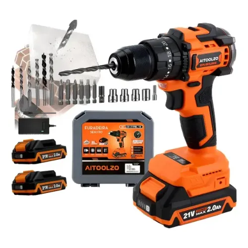 Parafusadeira Furadeira Sem Fio Brushless 21V + 2 Baterias + Maleta Completa