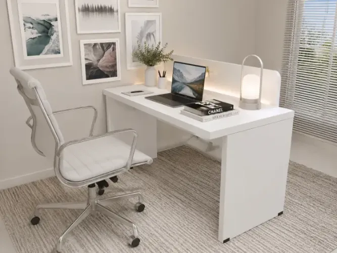 Mesa de Estação Multifuncional Top White. Alto Padrão. L120cm x  P50cm x A74cm