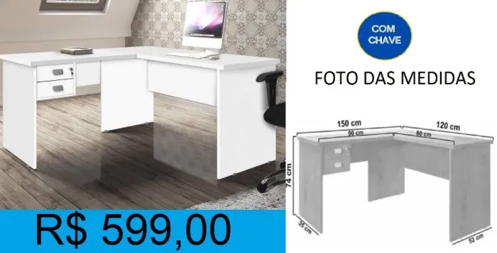 Escrivaninha de canto e com chave - frete incluso