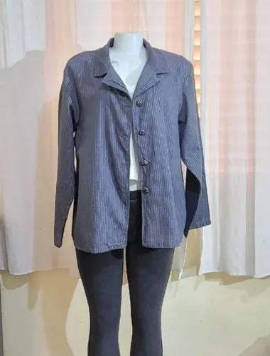 Blazer feminino risca de giz cinza tam 50 alfaiataria plus size social 