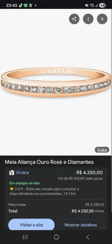 meia aliança em ouro rosa vivara