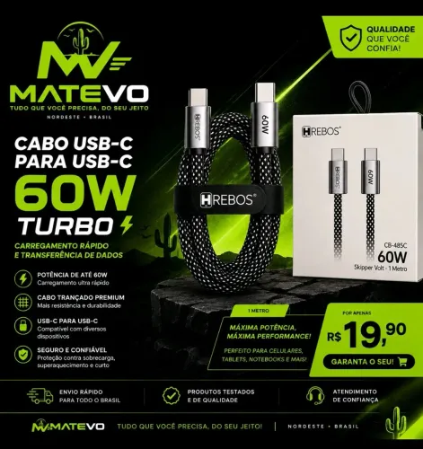 CABO SKIPPER VOLT 1 METRO TURBO 60W - USBC PARA TIPOC | HREBOS