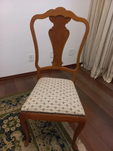 Cadeira Antiga Madeira Maciça Estilo Queen Anne