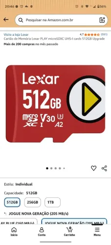 Cartão de Memória Lexar 512 GB