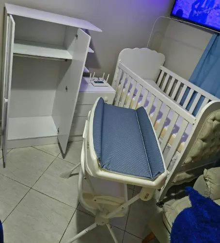 Kit Quarto de Bebê Menino ou Menina: Berço Cama+ Colchão +Guarda-roupa+Banheira Burigotto