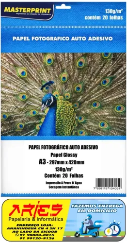 PAPEL FOTO GLOSSY ADESIVO A3 130G 20 FOLHAS MASTERPRINT