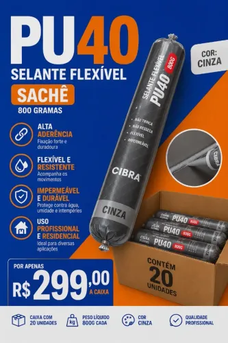 PU40 Selante Flexível Sachê 800g - Cibra | Cinza (Caixa com 20 un.)