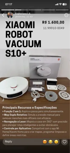 Xiaomi aspirador e passa pano Robot Vacuum S10+