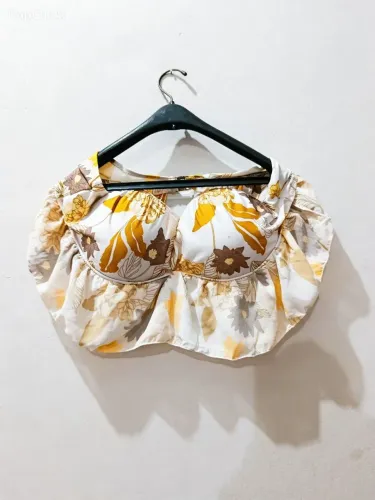 Top Biquíni / Cropped Ciganinha Floral - Com bojo e Babados