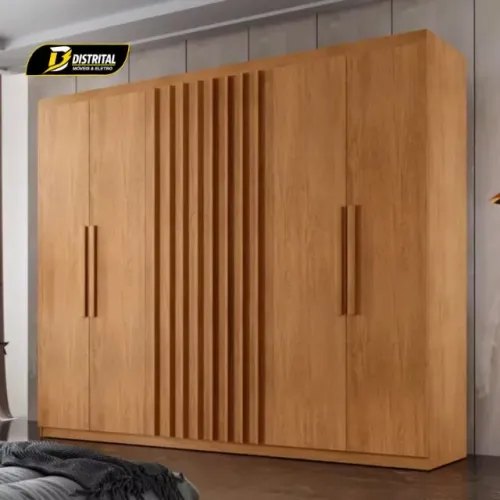 Guarda Roupa Casal 100% MDF 6 Portas 2 Gavetas Ripado Cairo  Novo