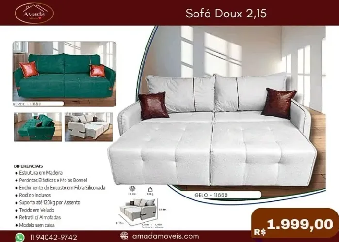 Sofá Doux 2,15, a pronta entrega 