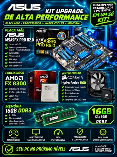 Placa Mãe ASUS M5A9FX PRO R2.0 + AMD FX8300 + Water Cooler Corsair H60 + 16GB RAM