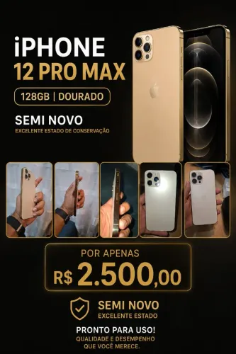 Iphone 12 pro max, 128gb, dourado.