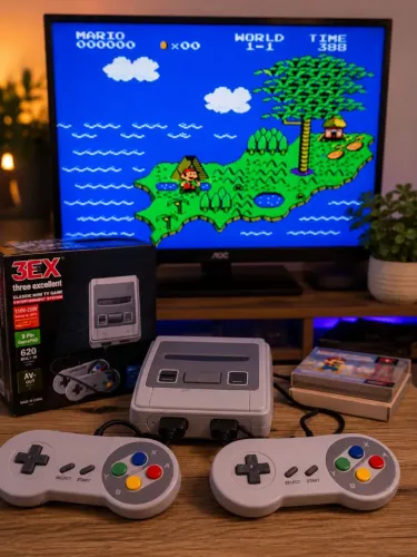 Super Nintendo retrô com 2 controles