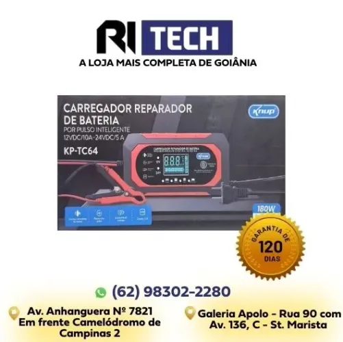 Carregador Reparador de Bateria KP-TC64 12V/24V Inteligente Automotivo