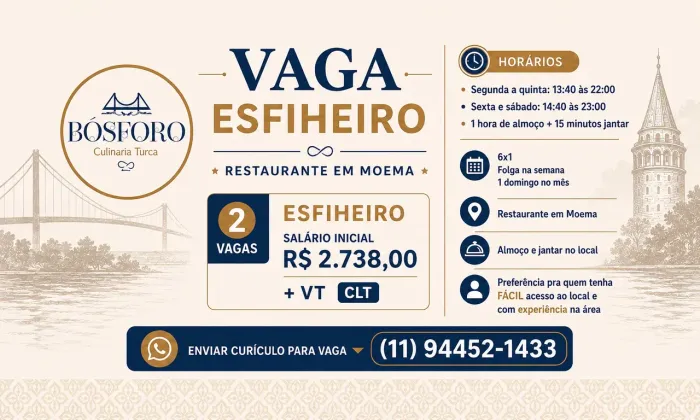 Vaga restaurante esfiheiro