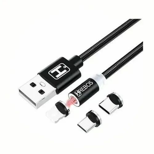 Cabo Magnético 1 Metro Hrebos Para Celular 3x1 conectores V8 - Tipo C - Lightning