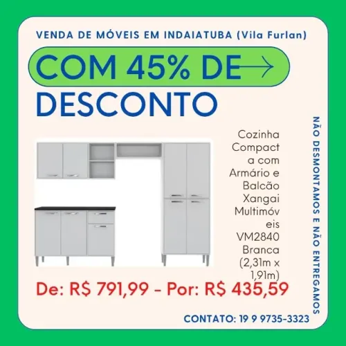 Cozinha Compacta com Armário e Balcão Xangai Multimóveis VM2840 Branca (2,31m x 1,91m)