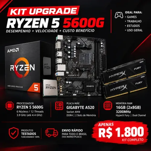 Kit Ryzen 5600g + 16gb 3200mhz Ram + Gigabyte A520