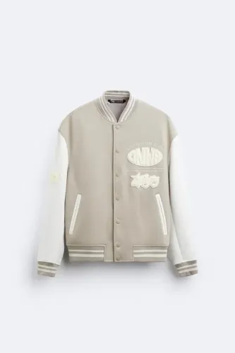 Jaqueta Bomber ZARA Marfim com Patch - Tamanho P - NOVA COM ETIQUETA