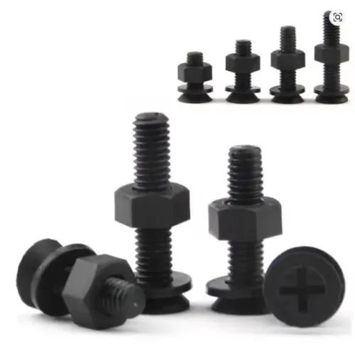 Kit 5 Un Parafusos Pretos Cabeça Chata Escareada Philips com Porcas e Arruelas - M3x10mm