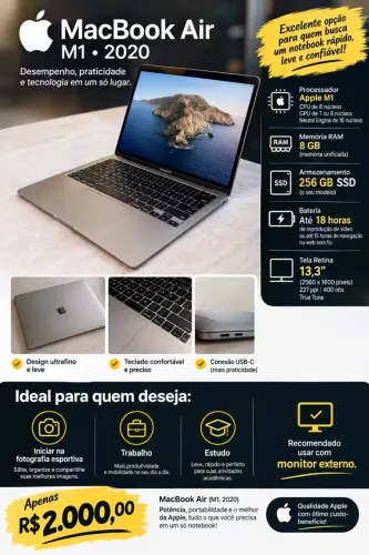 Macbook M1 Air 2020 - 8GB de Ram 256GB