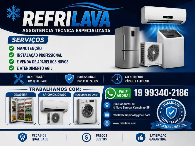 Assistência Técnica Especializada em refrigeração e máquina de lavar 