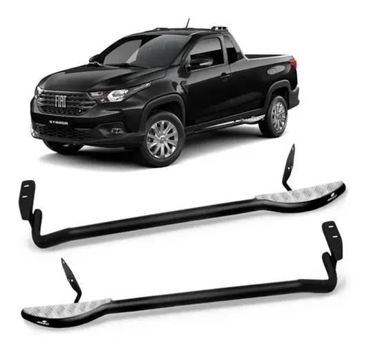 Estribo Lateral Tubular Fiat Strada Plus Aço Carbono Preto Keko 