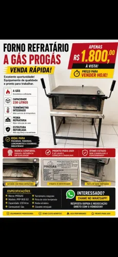 Vendo forno refratário a gás progás prp-900 g2,em ótimo estado e pronto para uso