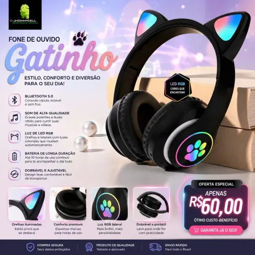 Fone Bluetooth Gatinho 