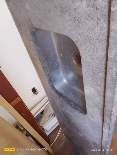 Bancada de granito cinza com cuba de inox - 1,50 x 0,50 m