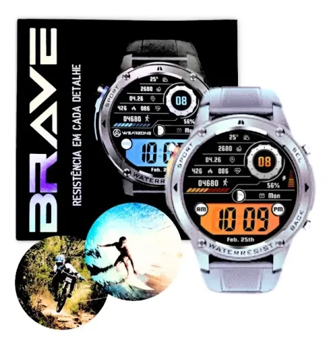 Relógio Smartwatch Brave Militar Prova D' Água Mar Ip69k Prata Wearzone