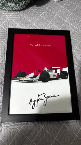 Quadro A4 Carro Mclaren Mp4/2 F1 Ayrton Senna C/ Moldura e Vidro