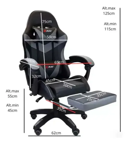 Cadeira Gamer Profissional Reclinável Apoio De Pés X-ray branco