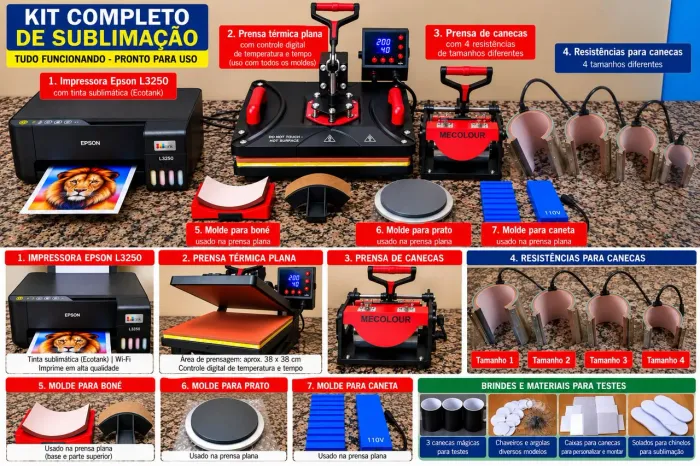Kit Completo de Sublimação com Impressora Epson e Prensas