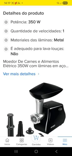 MAQUINA DE MOER CARNE ELÉTRICA 350 WHATS.