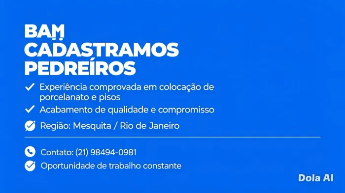 Estamos cadastrando Pedreiros com Experiência em colocação Pisos de Porcelanato
