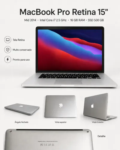 MacBook Pro Retina 15? i7 16GB SSD 500GB - Muito Conservado