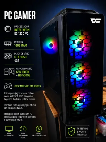 PC gamer GTX 1650 + SSD + placa Wi-fi + 16gb RAM