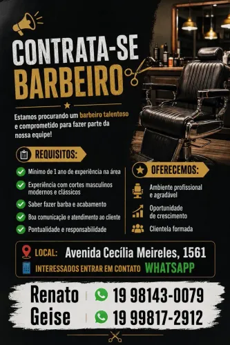 Preciso de barbeiro com esperança comissão a combinar jardim Amanda 2 Hortolândia