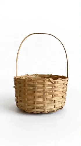 Cesta fraldeira redonda de bambu com alça