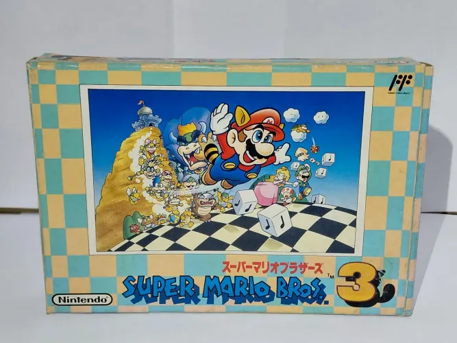 Super Mario Bros 3 na caixa com berço e manual originais